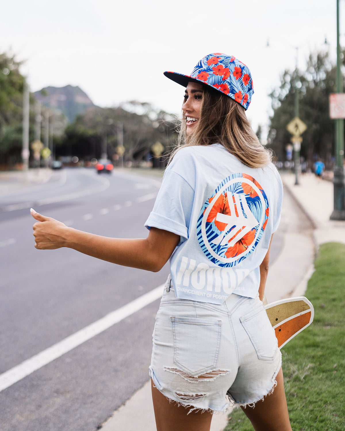 Floral Logo Tee - Light Blue