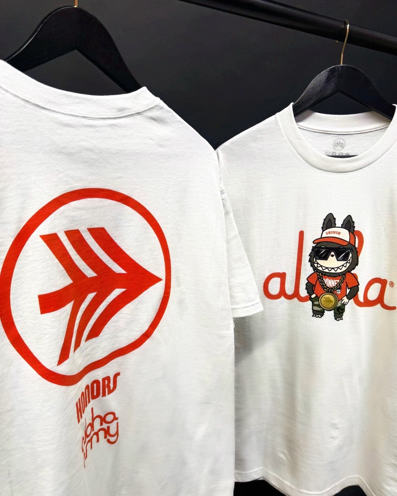 RABUBU X IN4MATION X ALOHA ARMY WHITE MENS TEE